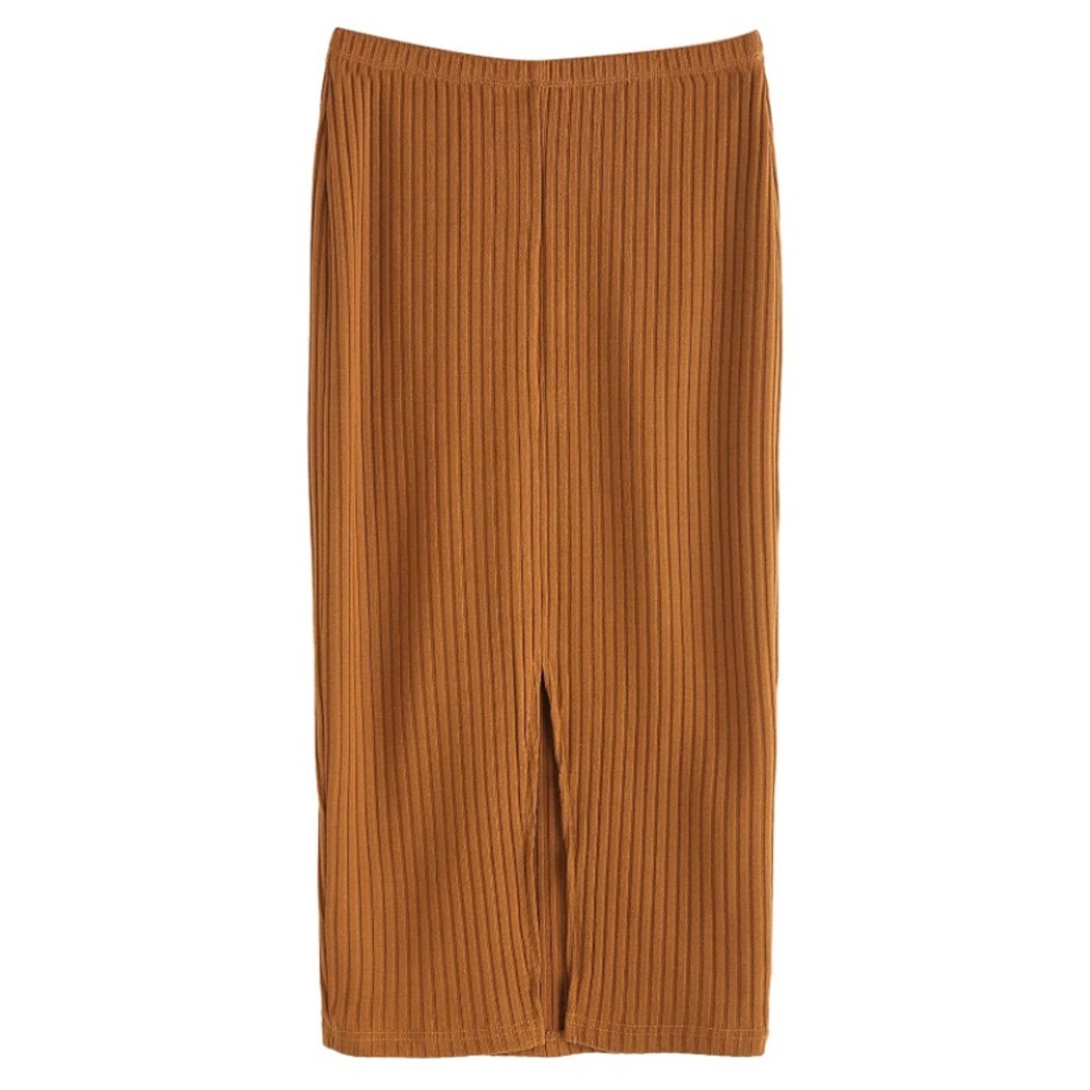 Used Camel Basic Plain Stretchy Ribbed Knit Split… - image 3